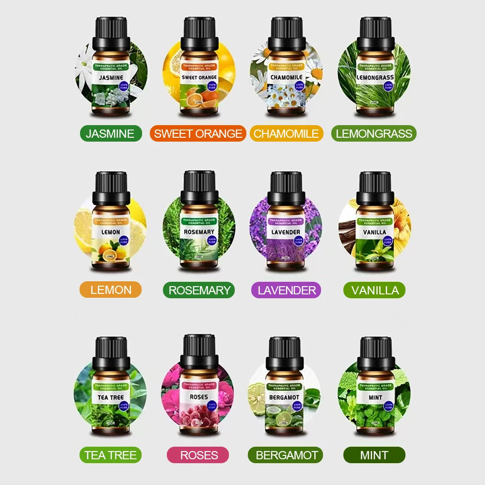 12-Bottle Essential Oil Set for Humidifiers – Aromatherapy Blend
