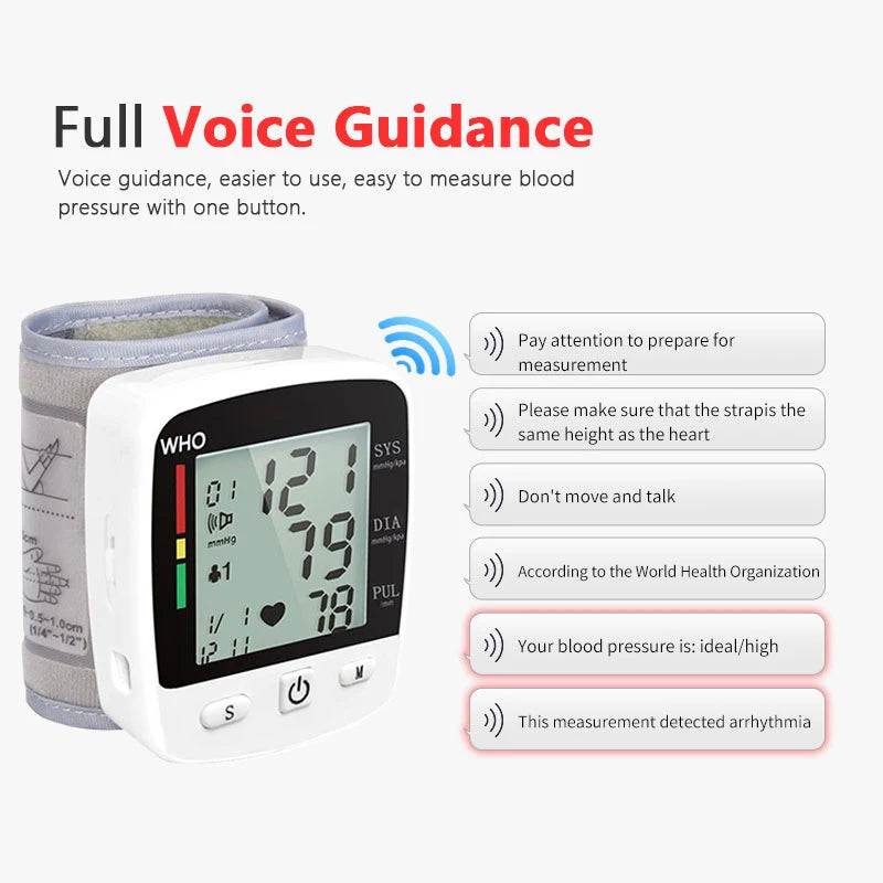 Digital Wrist Blood Pressure Monitor with Rechargeable Battery
