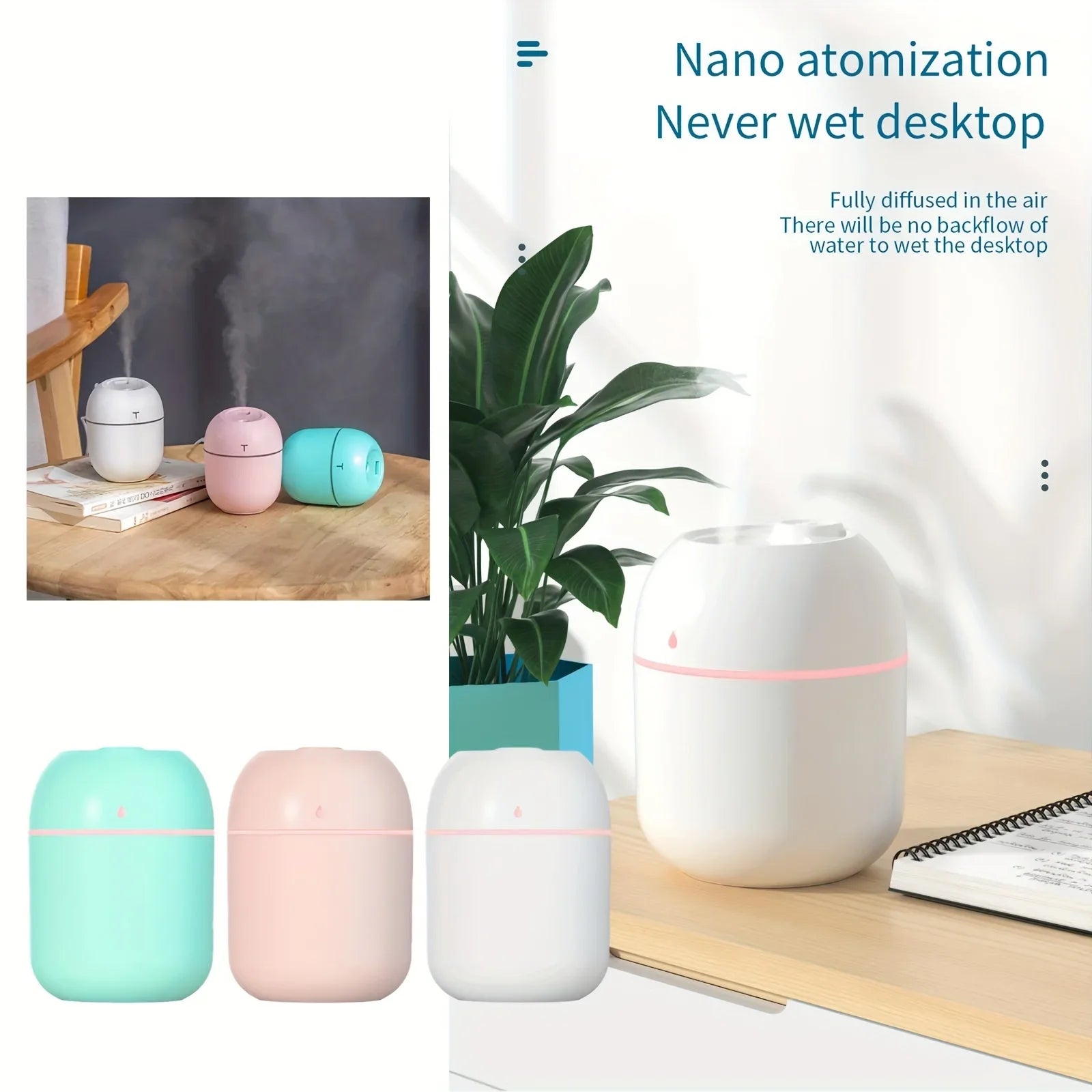 Portable 220ml Mini Cup Spray Mist Humidifier & Aroma Diffuser