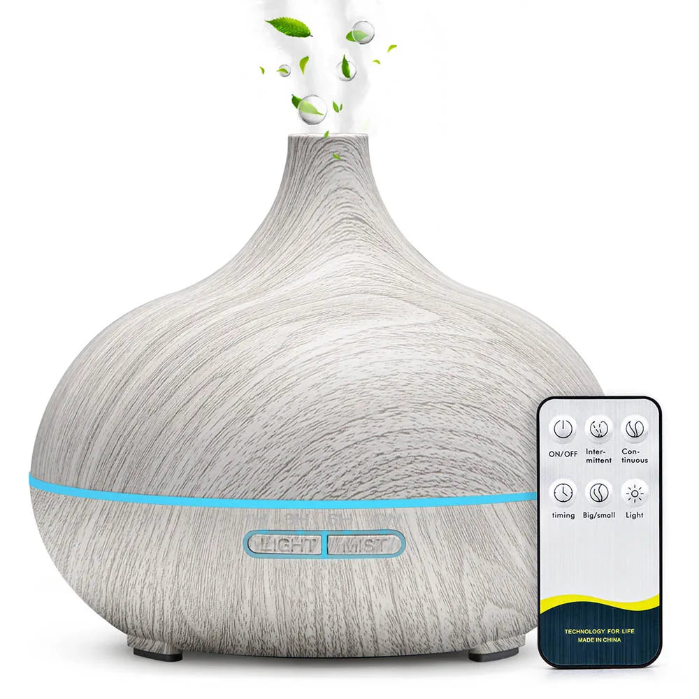 500ml Wood Grain Aromatherapy Essential Oil Diffuser with Remote