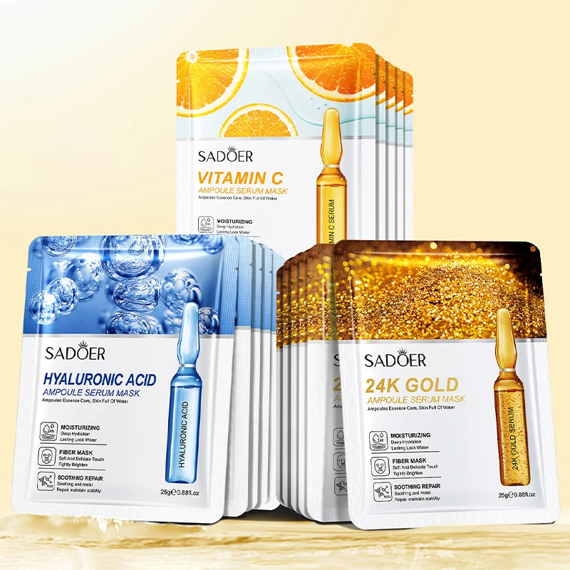 15pcs 24K Gold Hyaluronic Acid Face Masks – Hydrating & Firming