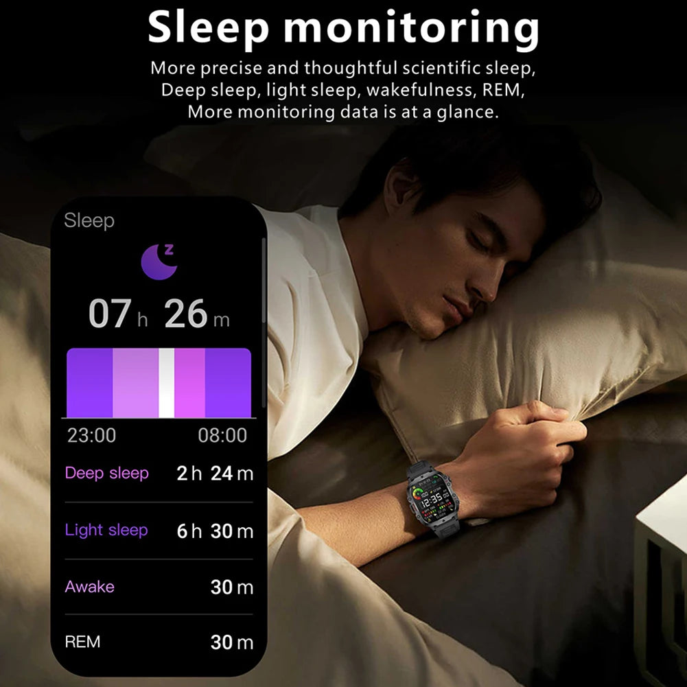 1.96" Touchscreen Smart Watch for Men – AI Voice & Health Monitor