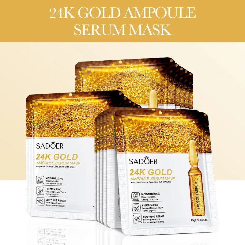 15pcs 24K Gold Hyaluronic Acid Face Masks – Hydrating & Firming