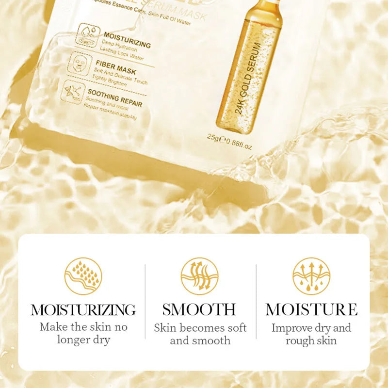 15pcs 24K Gold Hyaluronic Acid Face Masks – Hydrating & Firming