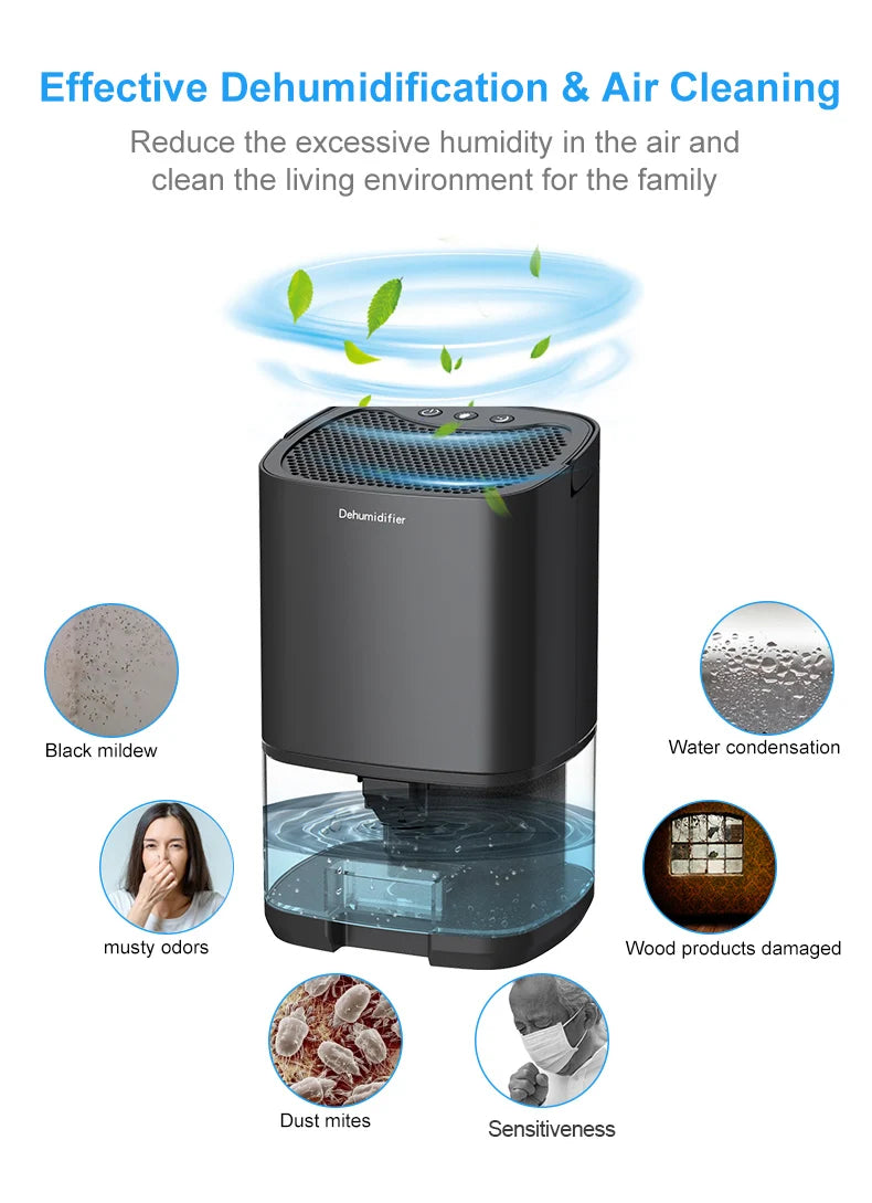 Portable Air Dehumidifier – Silent Moisture Absorber for Home & Office