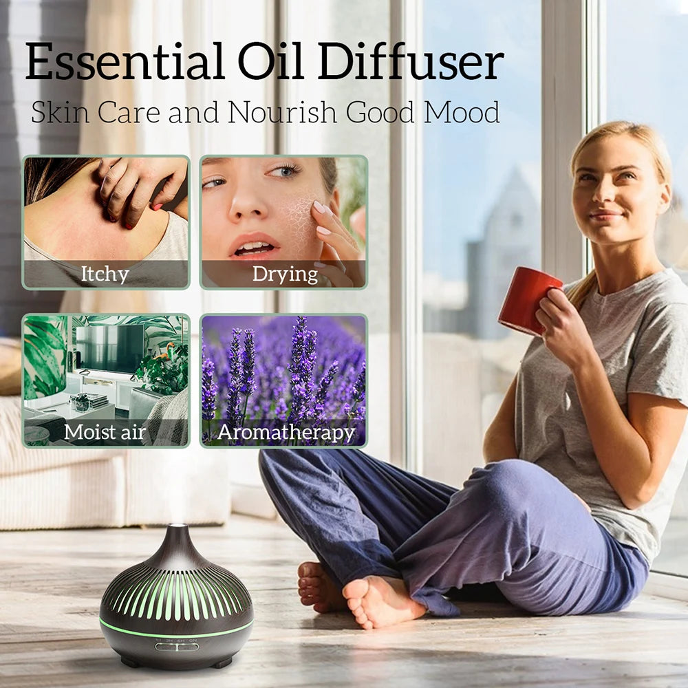 500ml Wood Grain Aromatherapy Essential Oil Diffuser with Remote