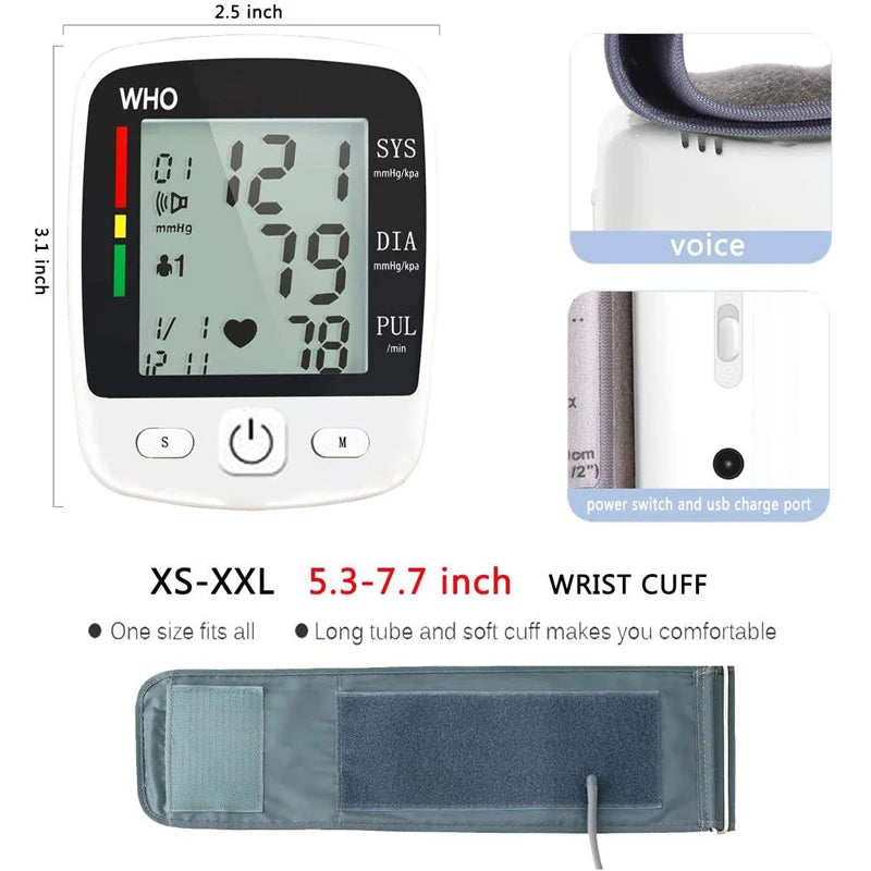 Digital Wrist Blood Pressure Monitor with Rechargeable Battery