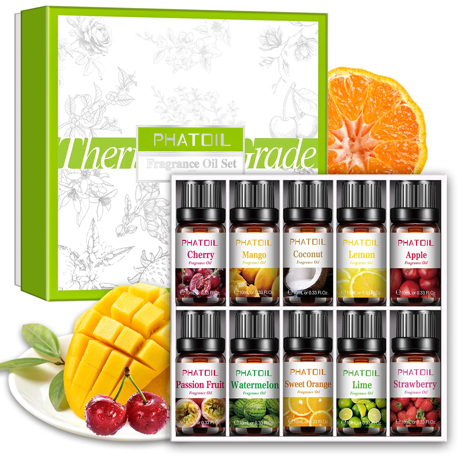 PHATOIL 10ml Fruit Fragrance Oil Set for Soap & Candle Making