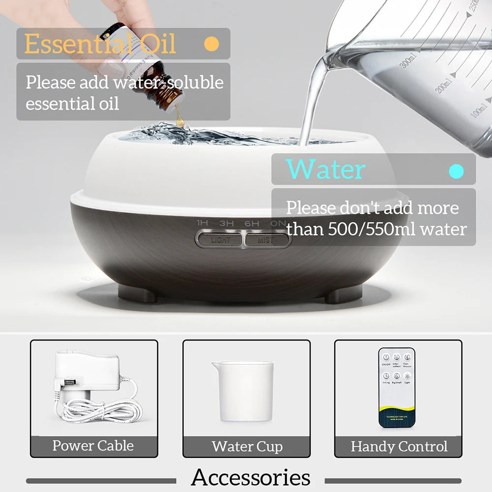 500ml Wood Grain Aromatherapy Essential Oil Diffuser with Remote