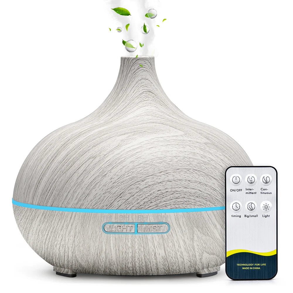 500ml Wood Grain Aromatherapy Essential Oil Diffuser with Remote