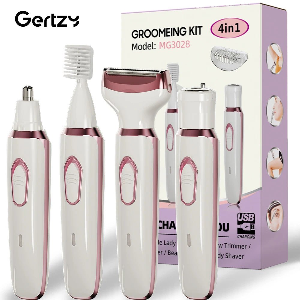 4-in-1 Rechargeable Electric Razor for Women – Wet & Dry Grooming Kit