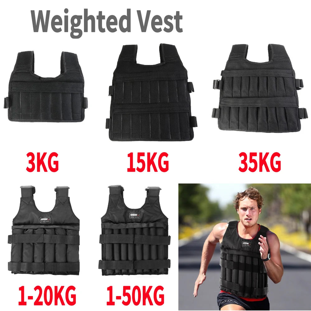 Adjustable Weight Training Vest – 3/15/35kg Fitness Running Jacket