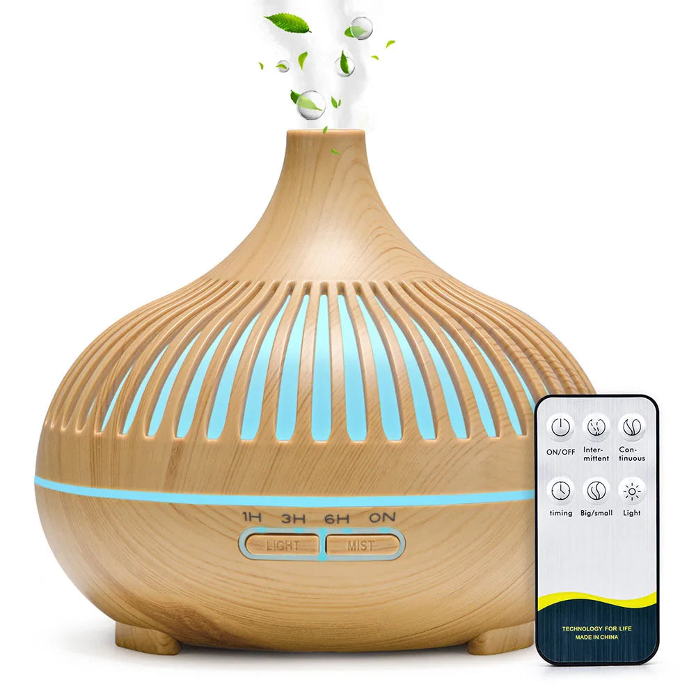 500ml Wood Grain Aromatherapy Essential Oil Diffuser with Remote