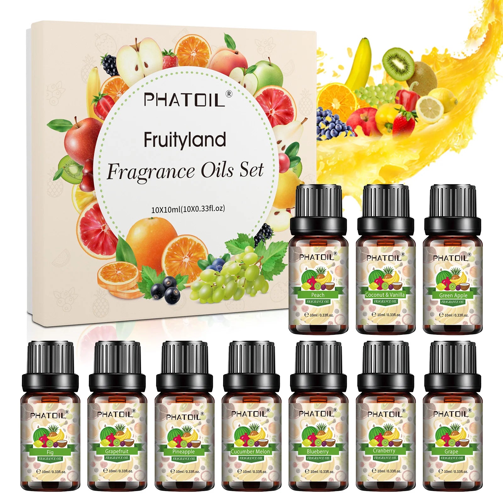 PHATOIL 10ml Fruit Fragrance Oil Set for Soap & Candle Making