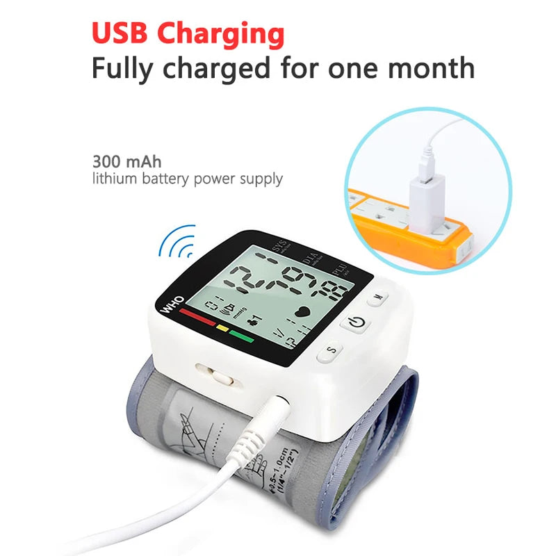 Digital Wrist Blood Pressure Monitor with Rechargeable Battery