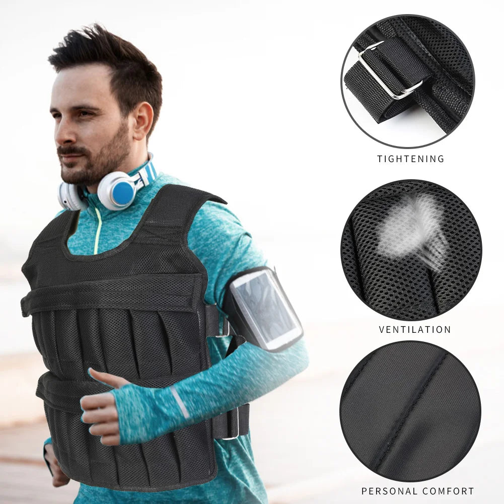 Adjustable Weight Training Vest – 3/15/35kg Fitness Running Jacket