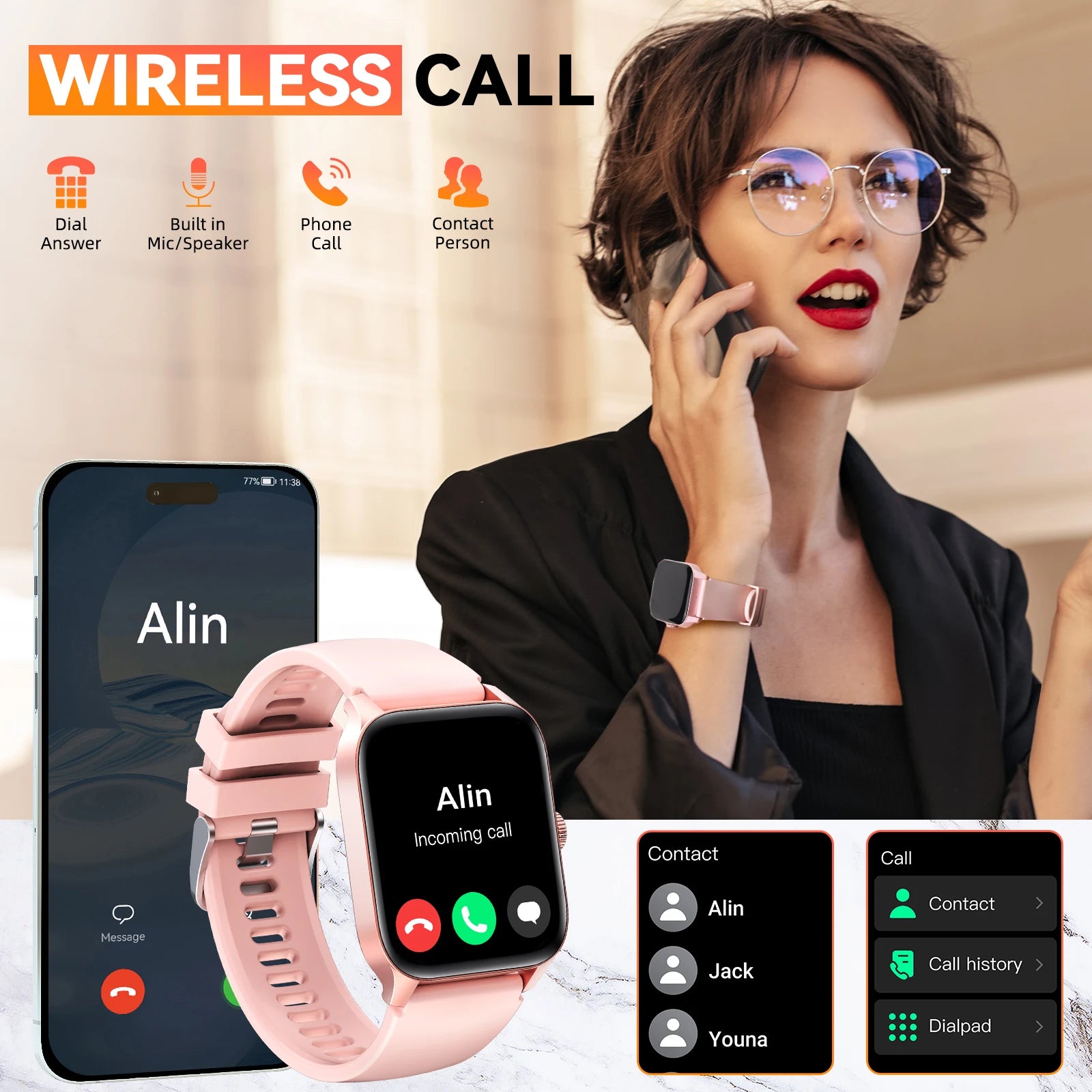 LaNikar QS56 Smart Watch – 1.83" Bluetooth Sports & Health Monitor